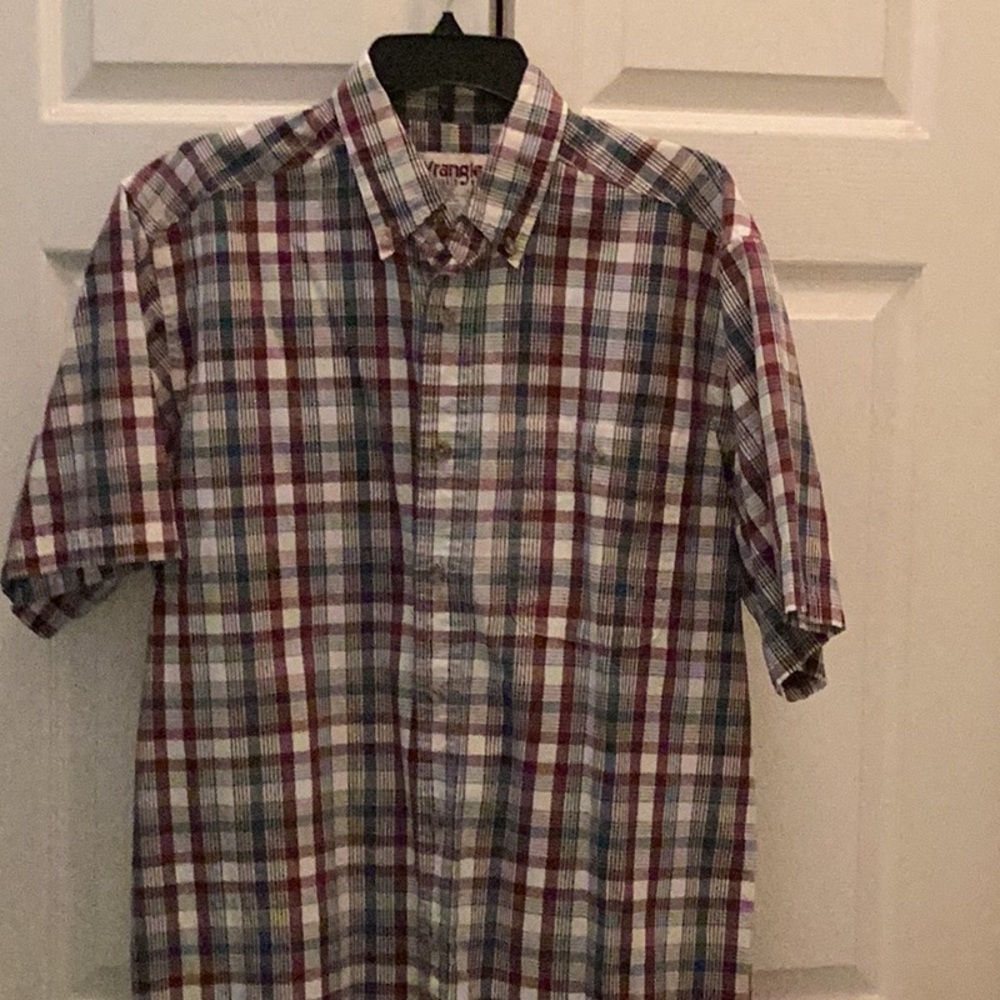 🤠Wrangler Rugged Wear Pearl Snap button Up~Short sleeve~Size Large Western~Shirt